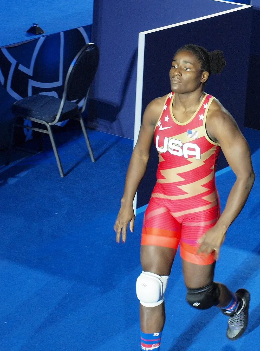 Tamyra Mensah-Stock smiling, away from competition.